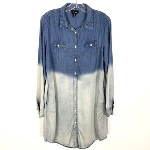 Heyson Women Denim Ombre Shirt Dress Size M Blue Long Sleeve Button Up